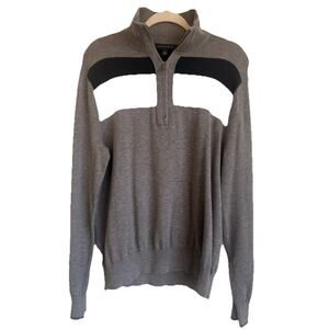 Banana Republic Men’s 1/4 Zip Sweater Gray Striped Pima Cotton Wool Pullover M